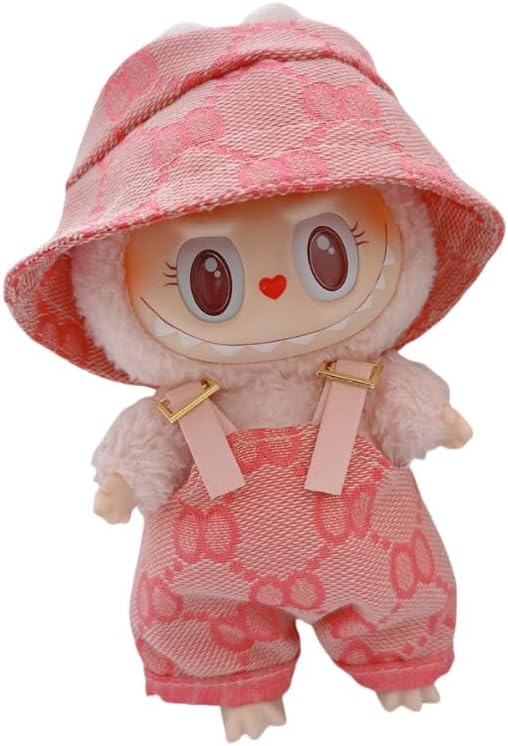 Labubu 服 Labubuぬいぐるみ 対応 手作り デニムオーバーオール&帽子セット labubu clothes 手工製作 Labubu アクセサリー かわいい ドール服 (ブルーP,2点セット)