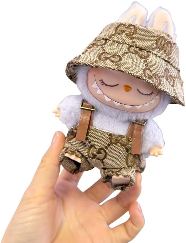 Labubu 服 Labubuぬいぐるみ 対応 手作り デニムオーバーオール&帽子セット labubu clothes 手工製作 Labubu アクセサリー かわいい ドール服 (ブルーP,2点セット)