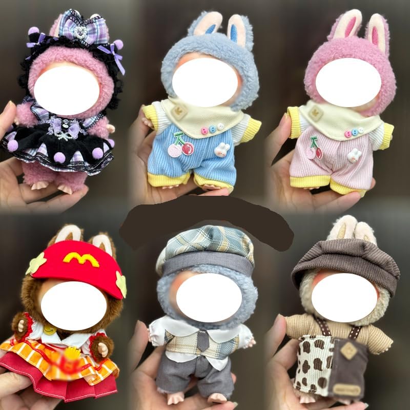 Labubu 服 Labubuぬいぐるみ 対応 手作り デニムオーバーオール&帽子セット labubu clothes 手工製作 Labubu アクセサリー かわいい ドール服 (11, 17cm)