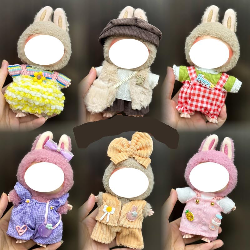 Labubu 服 Labubuぬいぐるみ 対応 手作り デニムオーバーオール&帽子セット labubu clothes 手工製作 Labubu アクセサリー かわいい ドール服 (11, 17cm)