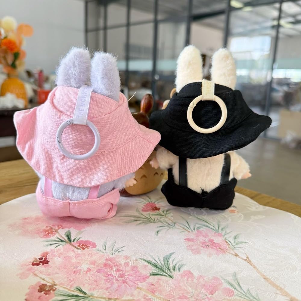 Labubu 服 Labubuぬいぐるみ 対応 手作り デニムオーバーオール&帽子セット labubu clothes 手工製作 Labubu アクセサリー かわいい ドール服 (ブルーP,2点セット)