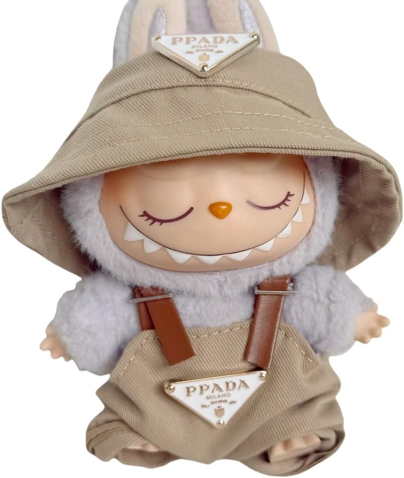 Labubu 服 Labubuぬいぐるみ 対応 手作り デニムオーバーオール&帽子セット labubu clothes 手工製作 Labubu アクセサリー かわいい ドール服 (ブルーP,2点セット)