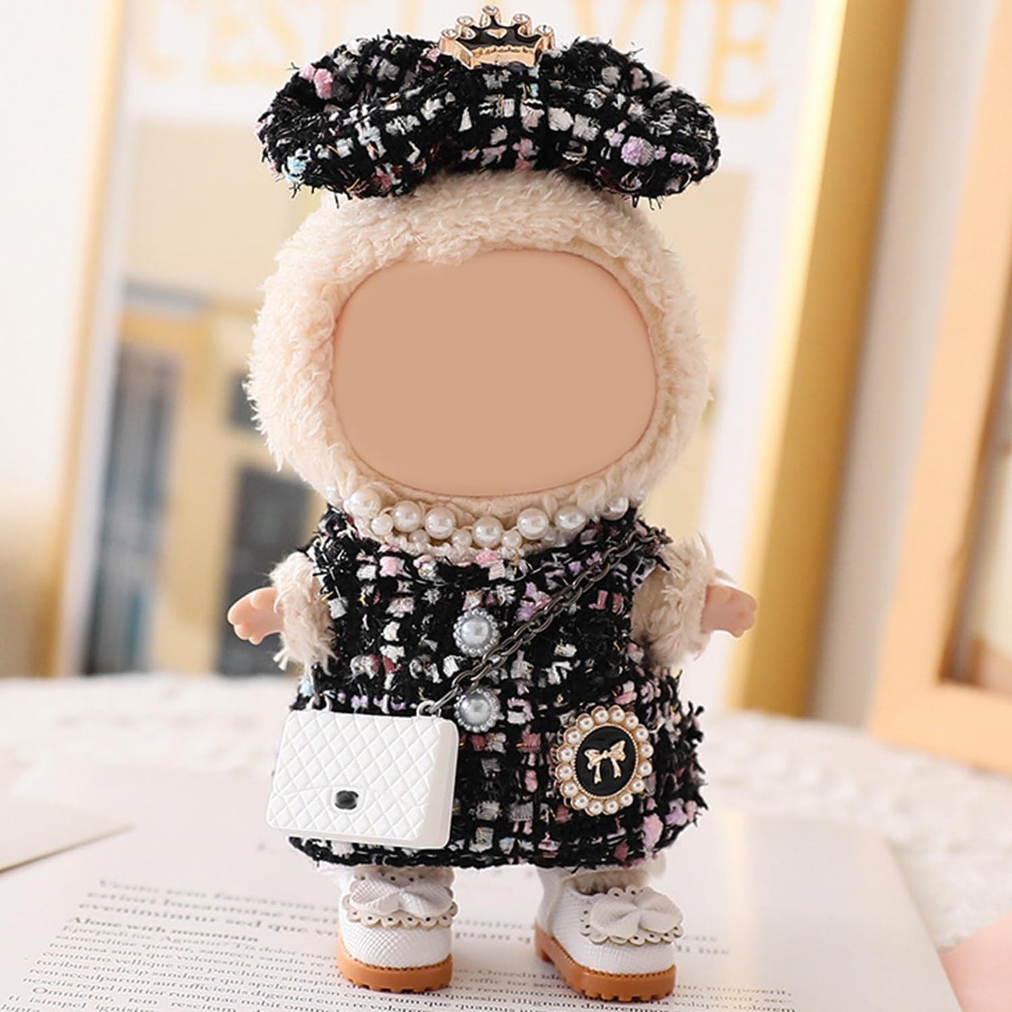 Labubu 17cm パーティー服アクセサリー(人形なし)に適した服。6.69インチ(17cm)の人形用の柔らかい服の交換用に適しています(ホワイト+バッグ+靴)。