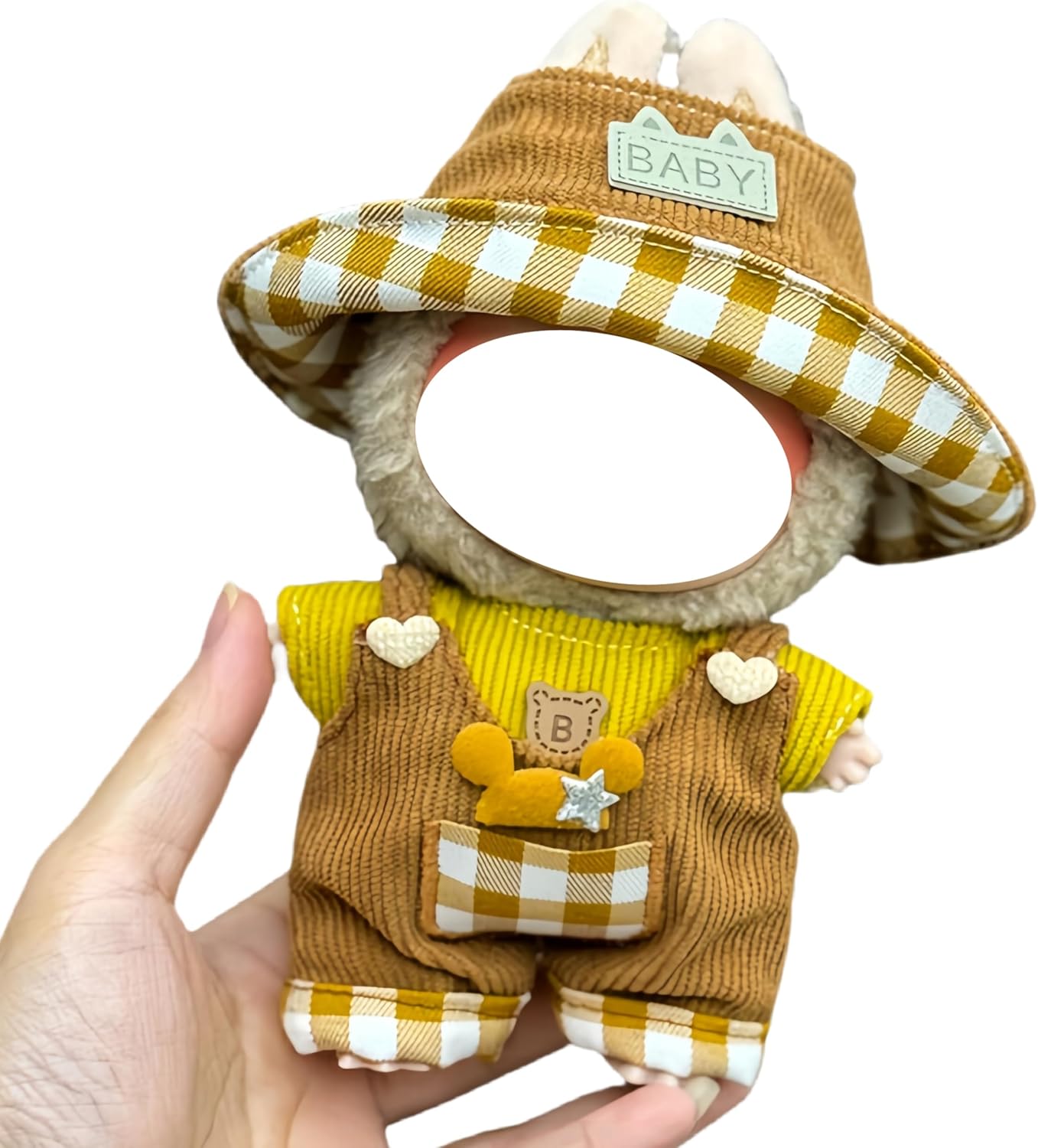 Labubu 服 Labubuぬいぐるみ 対応 手作り デニムオーバーオール&帽子セット labubu clothes 手工製作 Labubu アクセサリー かわいい ドール服 (11, 17cm)