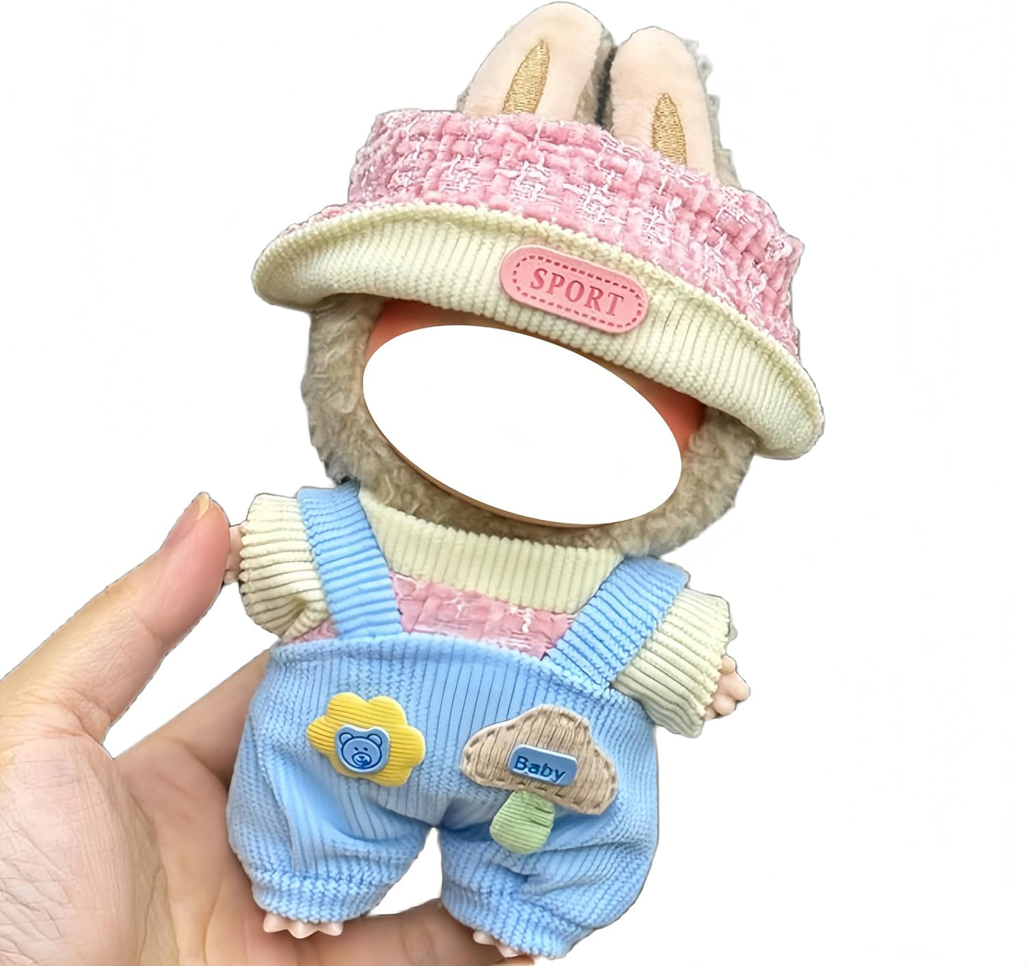 Labubu 服 Labubuぬいぐるみ 対応 手作り デニムオーバーオール&帽子セット labubu clothes 手工製作 Labubu アクセサリー かわいい ドール服 (11, 17cm)