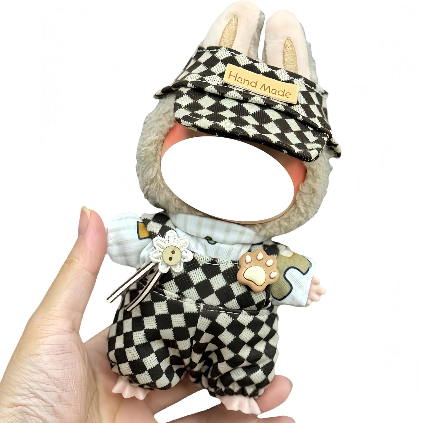 Labubu 服 Labubuぬいぐるみ 対応 手作り デニムオーバーオール&帽子セット labubu clothes 手工製作 Labubu アクセサリー かわいい ドール服 (11, 17cm)