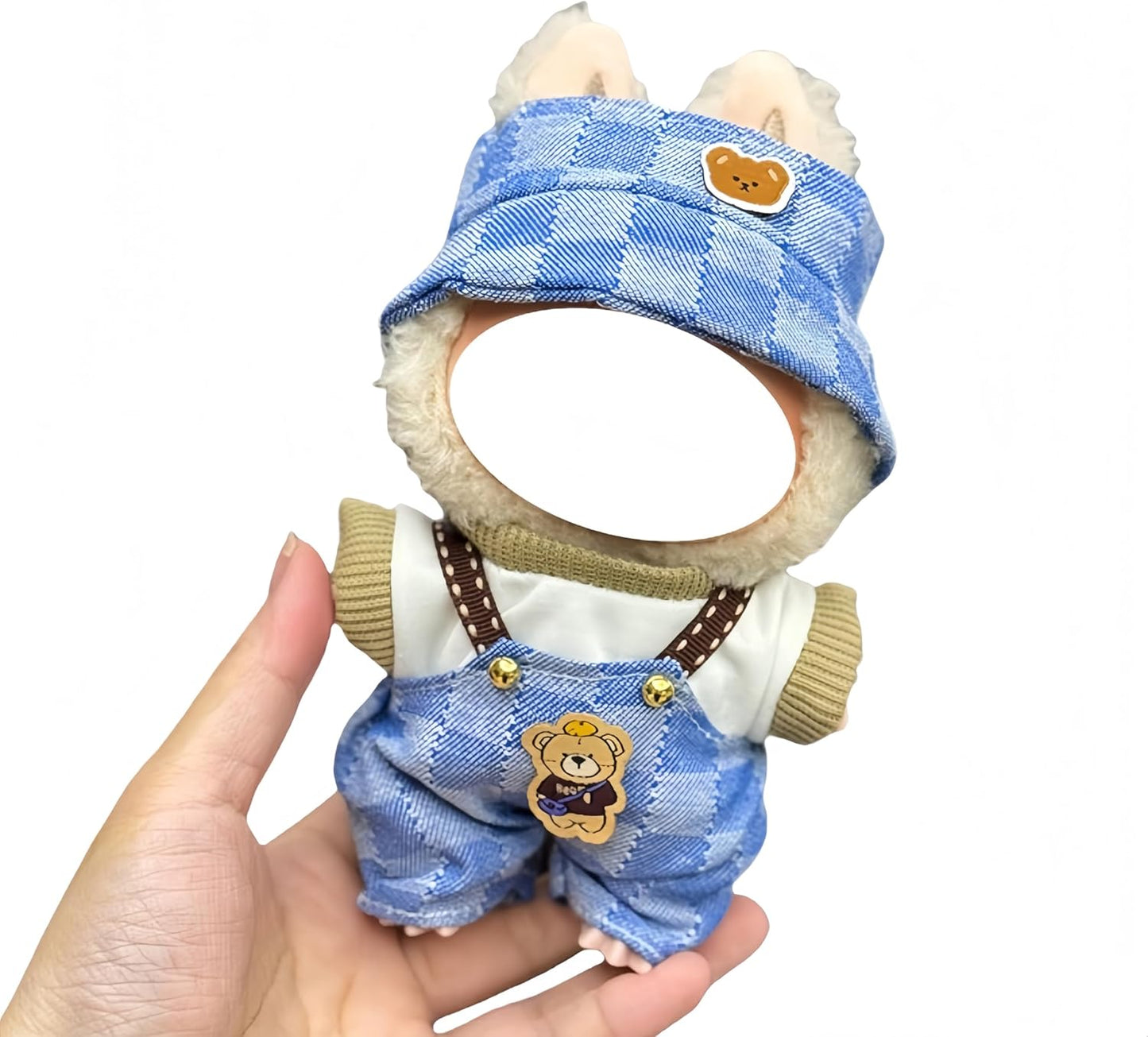 Labubu 服 Labubuぬいぐるみ 対応 手作り デニムオーバーオール&帽子セット labubu clothes 手工製作 Labubu アクセサリー かわいい ドール服 (11, 17cm)