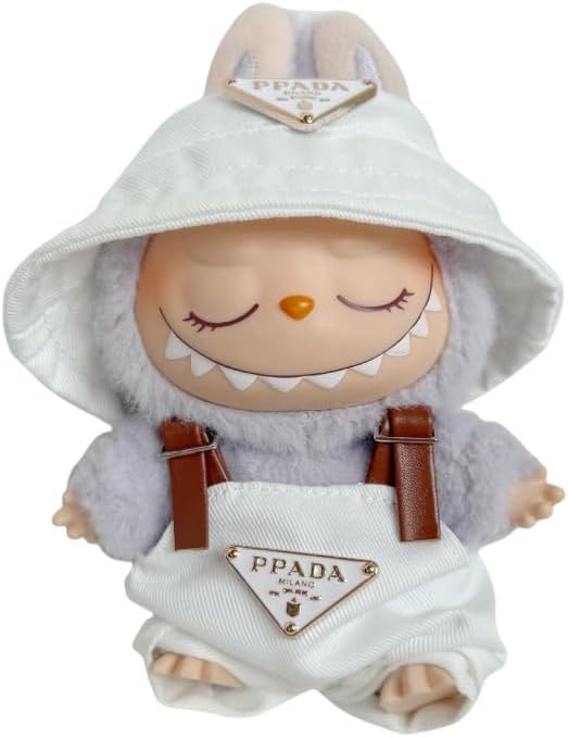 Labubu 服 Labubuぬいぐるみ 対応 手作り デニムオーバーオール＆帽子セット labubu clothes 手工製作 Labubu アクセサリー かわいい ドール服 (ブルーP,2点セット)