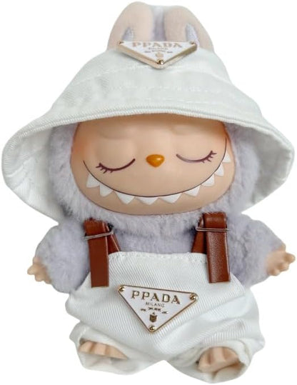 Labubu 服 Labubuぬいぐるみ 対応 手作り デニムオーバーオール＆帽子セット labubu clothes 手工製作 Labubu アクセサリー かわいい ドール服 (ブルーP,2点セット)