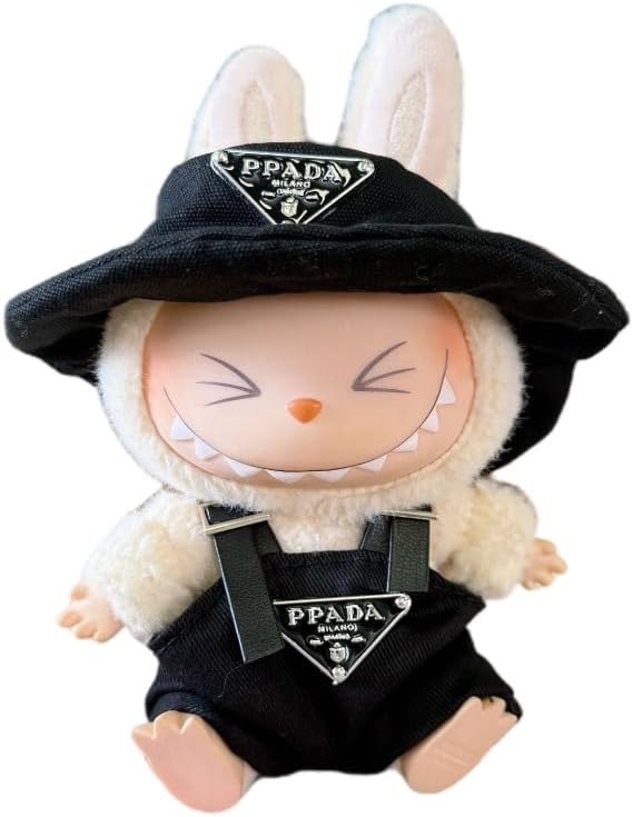 Labubu 服 Labubuぬいぐるみ 対応 手作り デニムオーバーオール＆帽子セット labubu clothes 手工製作 Labubu アクセサリー かわいい ドール服 (ブルーP,2点セット)