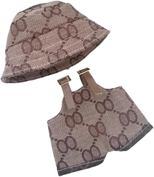 Labubu 服 Labubuぬいぐるみ 対応 手作り デニムオーバーオール＆帽子セット labubu clothes 手工製作 Labubu アクセサリー かわいい ドール服 (ブルーP,2点セット)