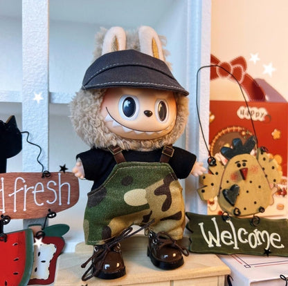 衣服のみ 17cmの人形に適しています 交換セット L Labubu 服ぬいぐるみ 対応 手作り デニムオーバーオール＆帽子セットL labubu clothes 手工製作アクセサリー かわいい ドール服 (LBB-76) [並行輸入品]