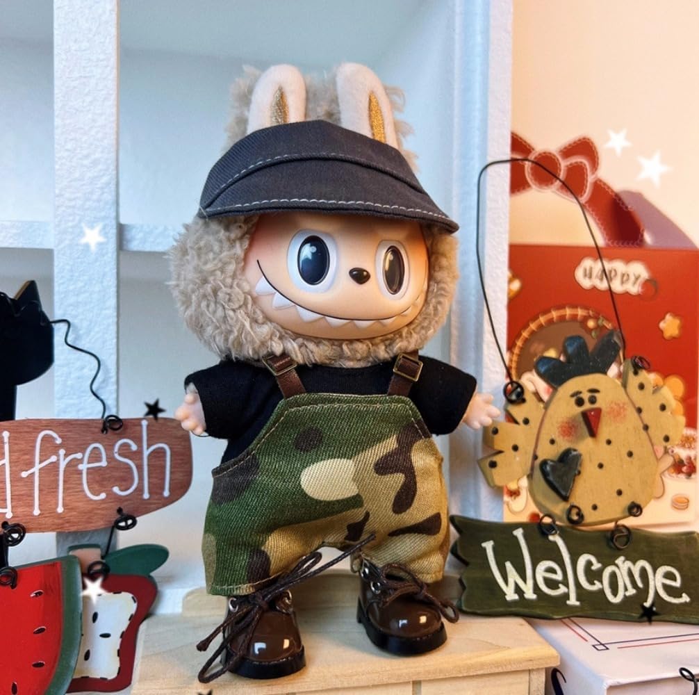 衣服のみ 17cmの人形に適しています 交換セット L Labubu 服ぬいぐるみ 対応 手作り デニムオーバーオール＆帽子セットL labubu clothes 手工製作アクセサリー かわいい ドール服 (LBB-72) [並行輸入品]