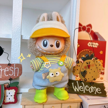 衣服のみ 17cmの人形に適しています 交換セット L Labubu 服ぬいぐるみ 対応 手作り デニムオーバーオール＆帽子セットL labubu clothes 手工製作アクセサリー かわいい ドール服 (LBB-76) [並行輸入品]