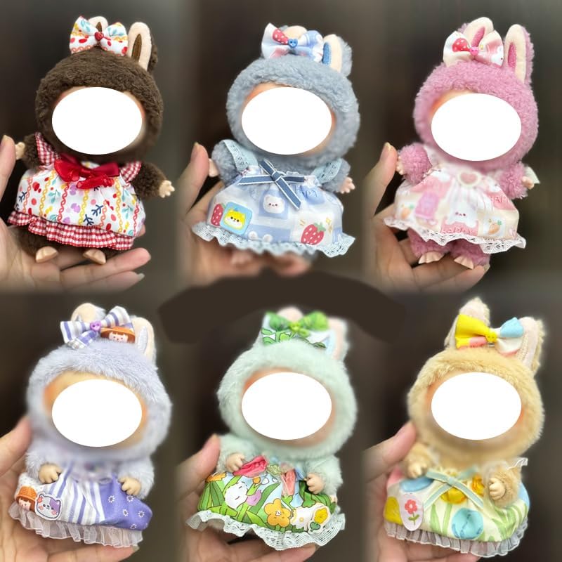 Labubu 服 Labubuぬいぐるみ 対応 手作り デニムオーバーオール＆帽子セット labubu clothes 手工製作 Labubu アクセサリー かわいい ドール服 (11, 17cm)