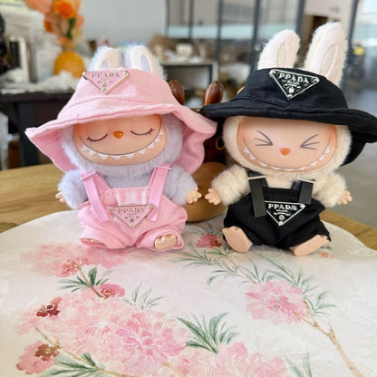 Labubu 服 Labubuぬいぐるみ 対応 手作り デニムオーバーオール＆帽子セット labubu clothes 手工製作 Labubu アクセサリー かわいい ドール服 (ブルーP,2点セット)