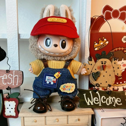 衣服のみ 17cmの人形に適しています 交換セット L Labubu 服ぬいぐるみ 対応 手作り デニムオーバーオール＆帽子セットL labubu clothes 手工製作アクセサリー かわいい ドール服 (LBB-72) [並行輸入品]