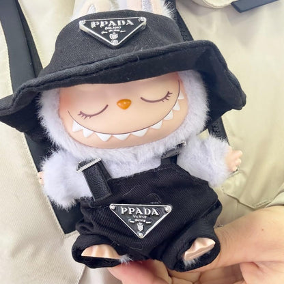 Labubu 服 Labubuぬいぐるみ 対応 手作り デニムオーバーオール＆帽子セット labubu clothes 手工製作 Labubu アクセサリー かわいい ドール服 (ブルーP,2点セット)