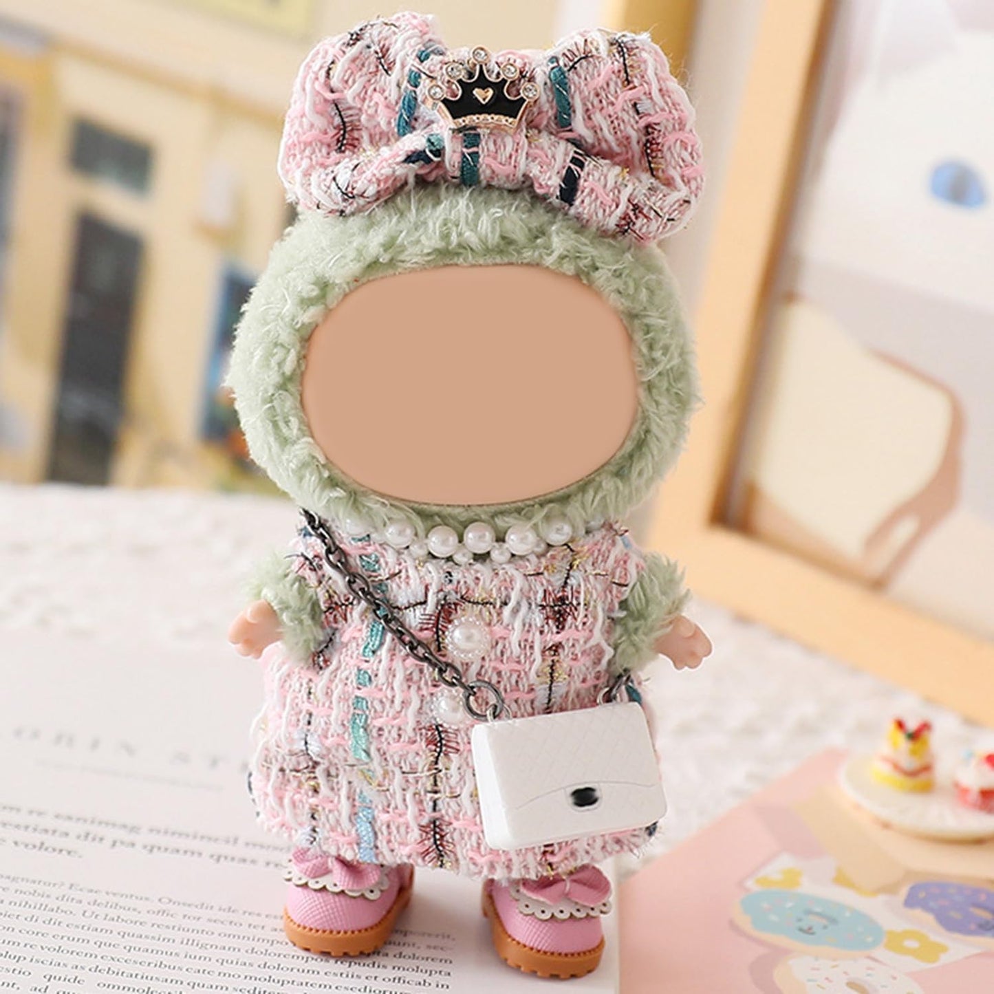 Labubu 17cm パーティー服アクセサリー(人形なし)に適した服。6.69インチ(17cm)の人形用の柔らかい服の交換用に適しています(ホワイト+バッグ+靴)。