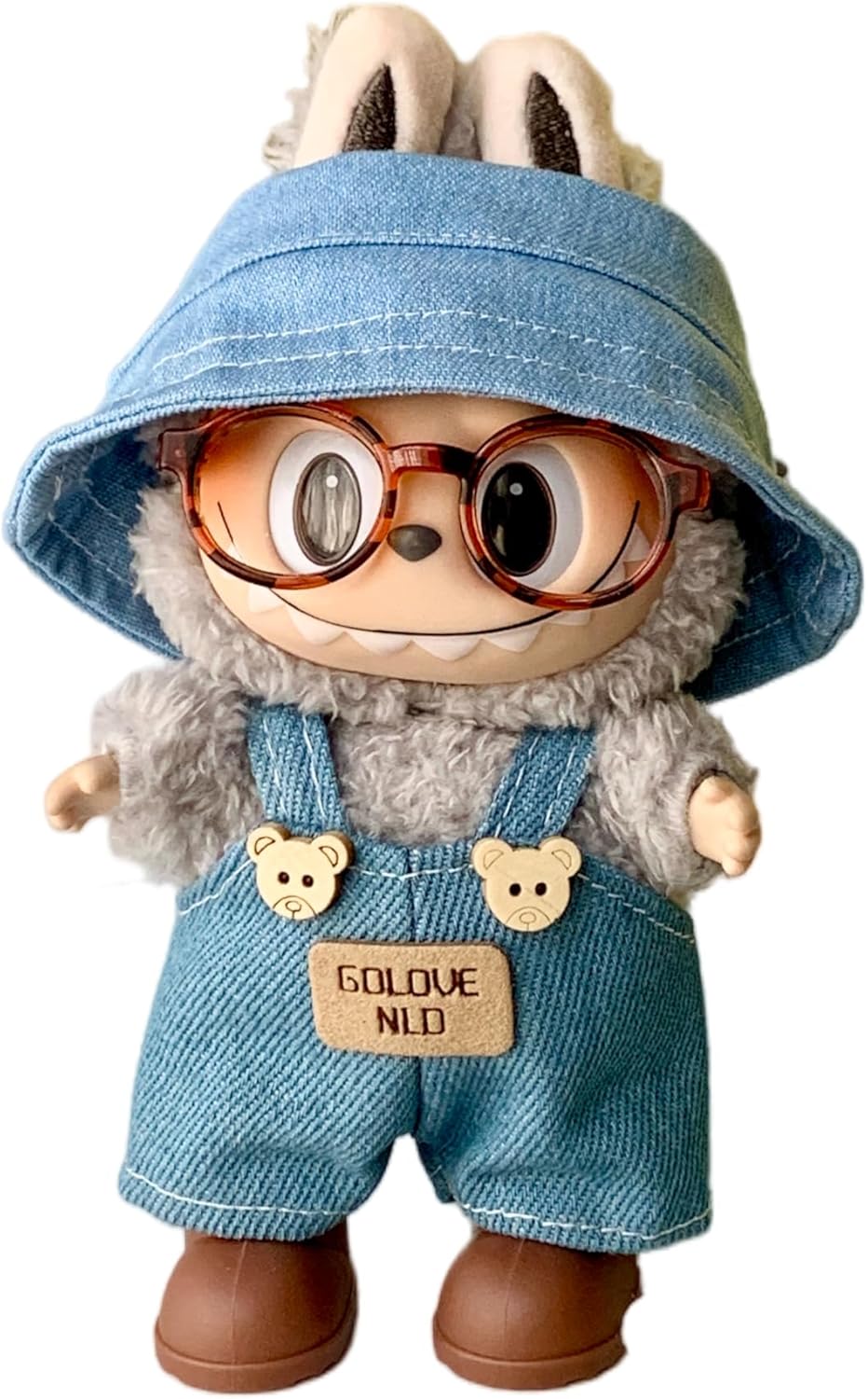 Labubu 服 Labubuぬいぐるみ 対応 手作り デニムオーバーオール＆帽子セット labubu clothes 手工製作 Labubu アクセサリー かわいい ドール服 (pradaモデルです) [並行輸入品]