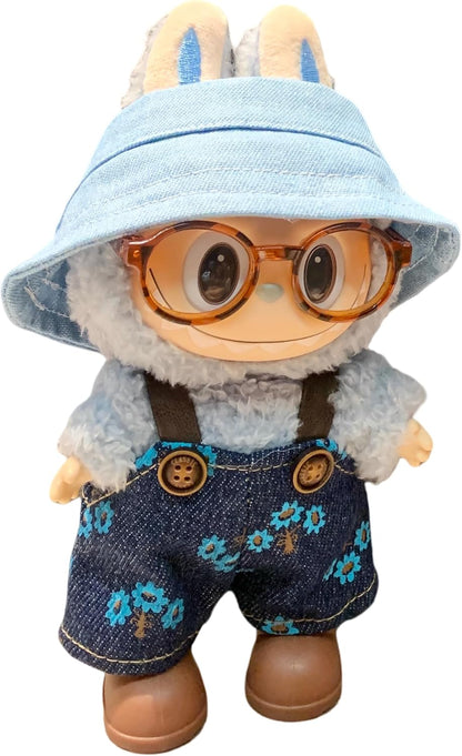 Labubu 服 Labubuぬいぐるみ 対応 手作り デニムオーバーオール＆帽子セット labubu clothes 手工製作 Labubu アクセサリー かわいい ドール服 (pradaモデルです) [並行輸入品]