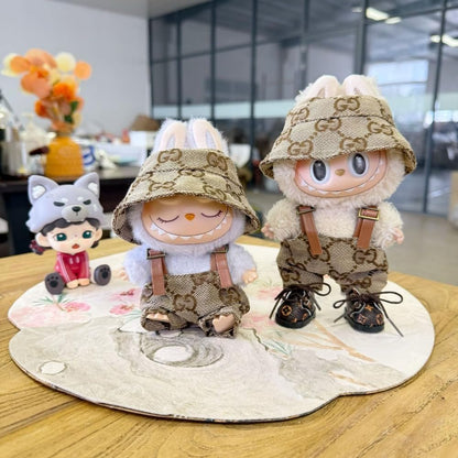 Labubu 服 Labubuぬいぐるみ 対応 手作り デニムオーバーオール＆帽子セット labubu clothes 手工製作 Labubu アクセサリー かわいい ドール服 (ブルーP,2点セット)