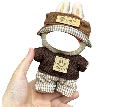 Labubu 服 Labubuぬいぐるみ 対応 手作り デニムオーバーオール＆帽子セット labubu clothes 手工製作 Labubu アクセサリー かわいい ドール服 (11, 17cm)