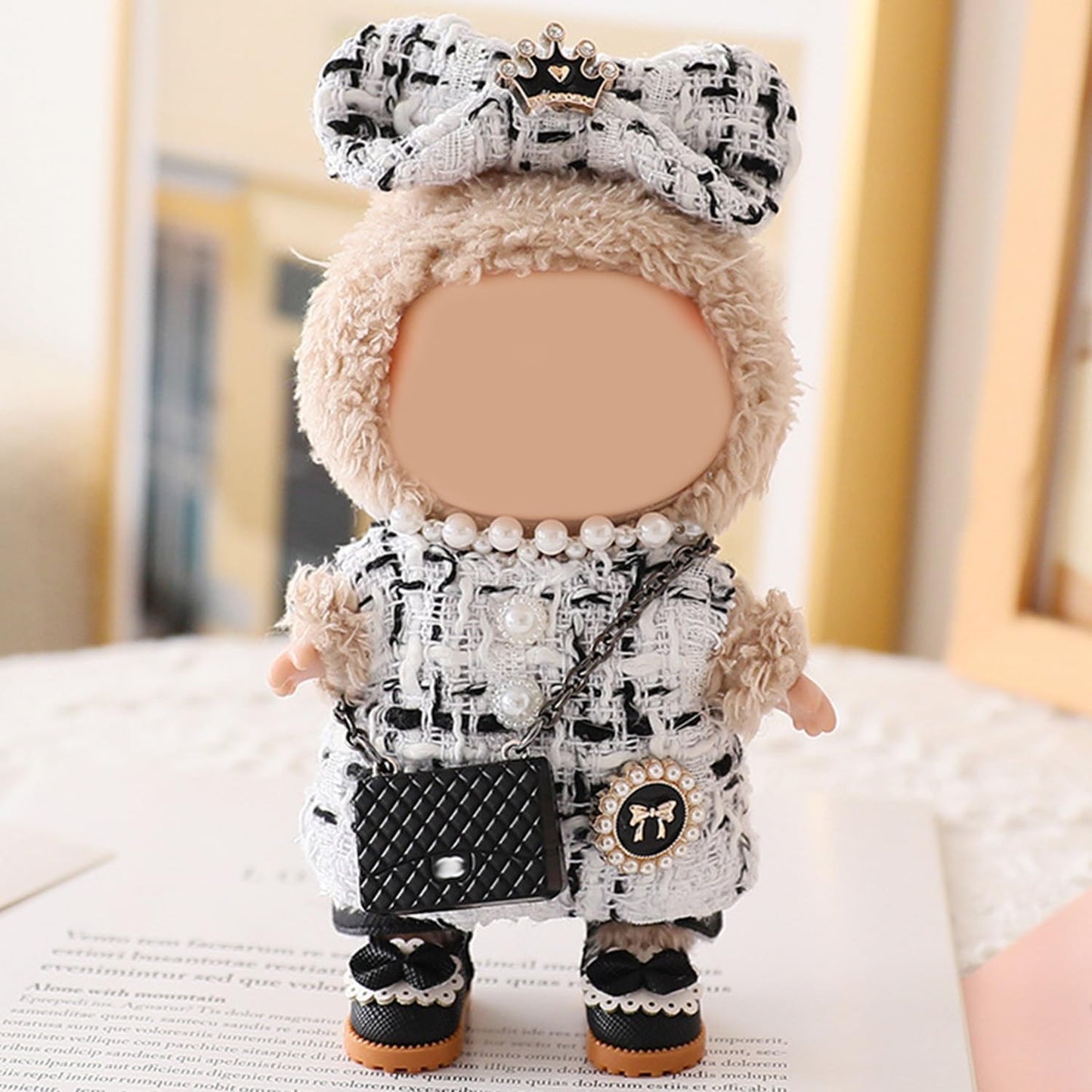 Labubu 17cm パーティー服アクセサリー(人形なし)に適した服。6.69インチ(17cm)の人形用の柔らかい服の交換用に適しています(ホワイト+バッグ+靴)。