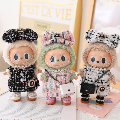 Labubu 17cm パーティー服アクセサリー(人形なし)に適した服。6.69インチ(17cm)の人形用の柔らかい服の交換用に適しています(ホワイト+バッグ+靴)。