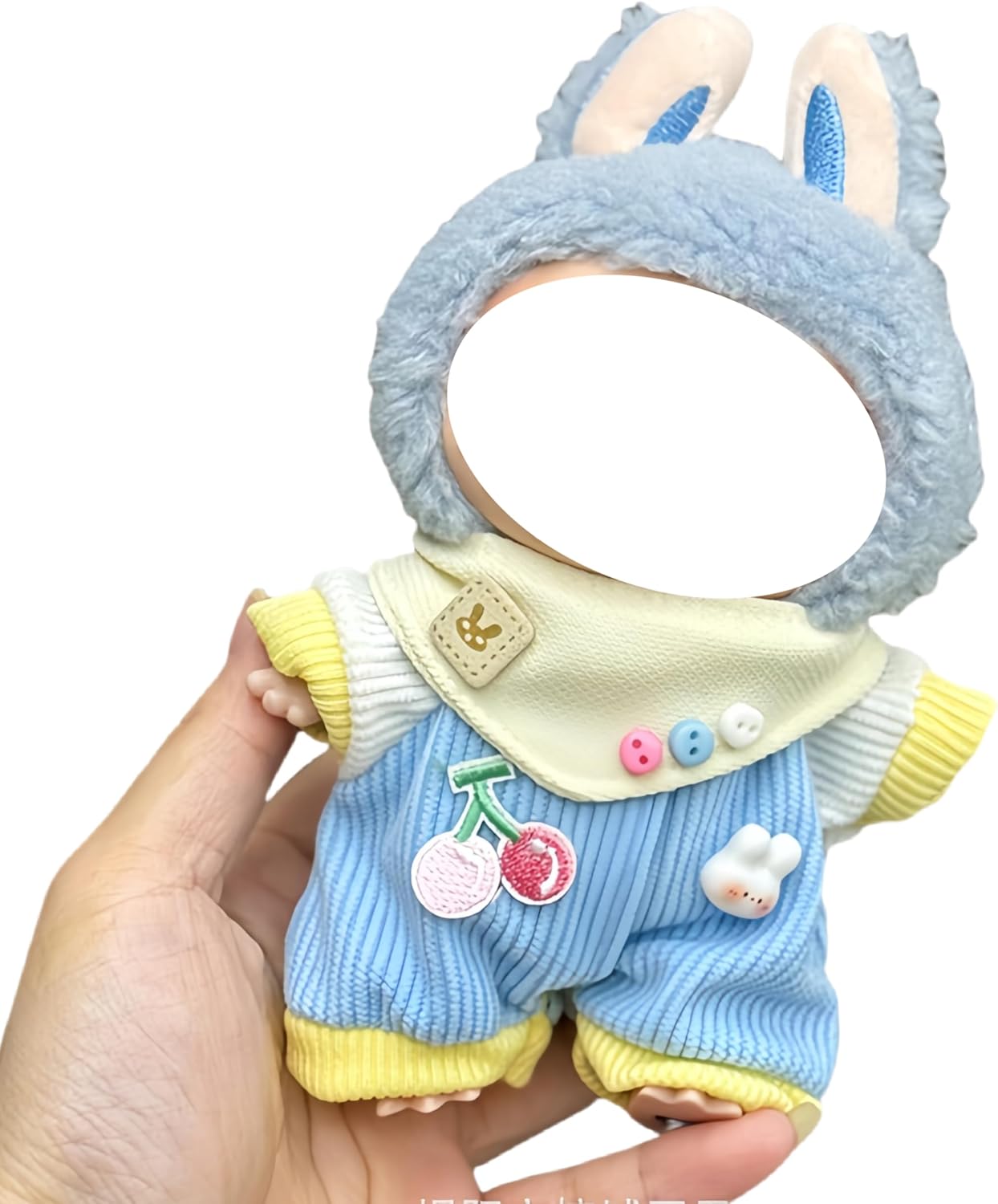 Labubu 服 Labubuぬいぐるみ 対応 手作り デニムオーバーオール＆帽子セット labubu clothes 手工製作 Labubu アクセサリー かわいい ドール服 (11, 17cm)