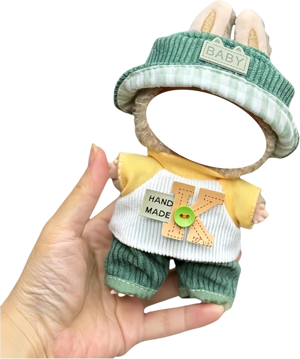 Labubu 服 Labubuぬいぐるみ 対応 手作り デニムオーバーオール＆帽子セット labubu clothes 手工製作 Labubu アクセサリー かわいい ドール服 (11, 17cm)