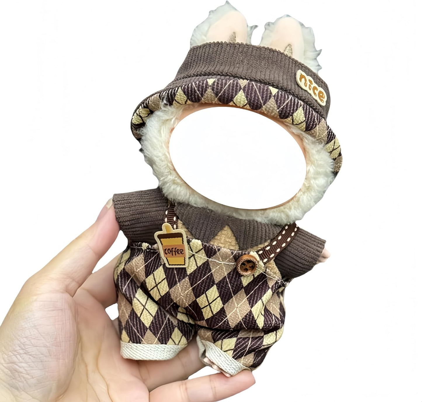 Labubu 服 Labubuぬいぐるみ 対応 手作り デニムオーバーオール＆帽子セット labubu clothes 手工製作 Labubu アクセサリー かわいい ドール服 (11, 17cm)